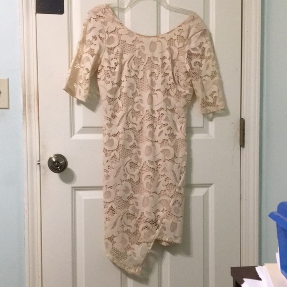 SeXy Lace Overlay Beige Neutral Slip Dress S M - Picture 4 of 8